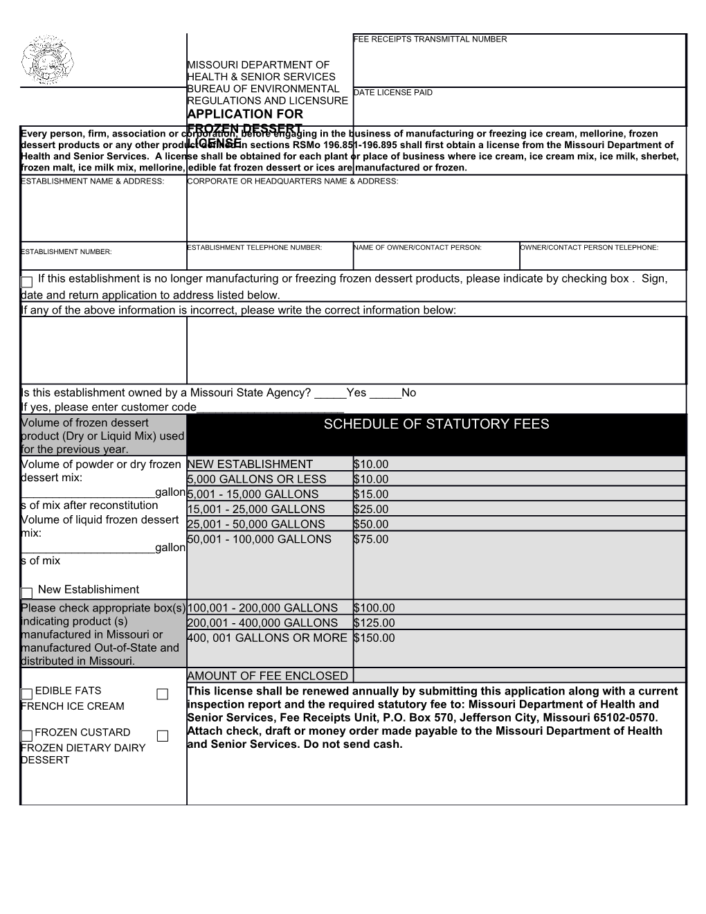 Schedule of Statutory Fees