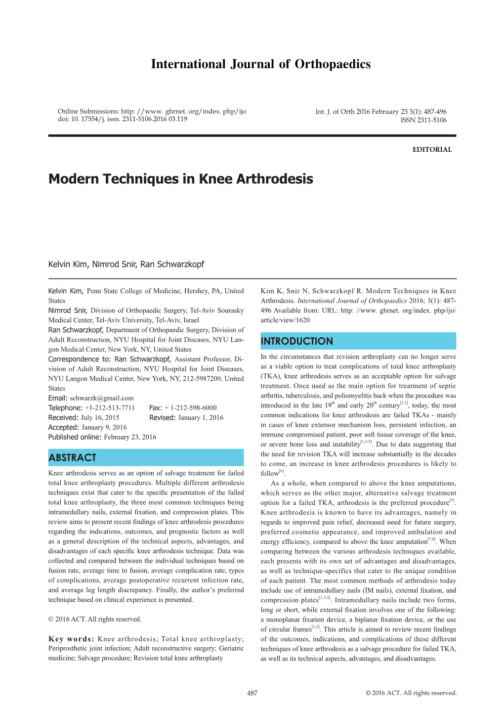 Modern Techniques in Knee Arthrodesis