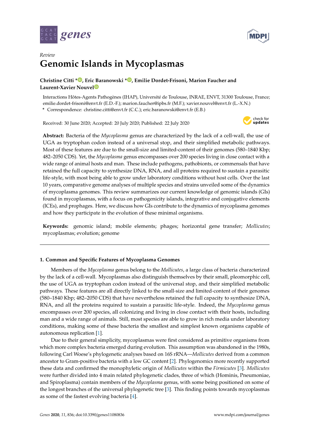 Genomic Islands in Mycoplasmas