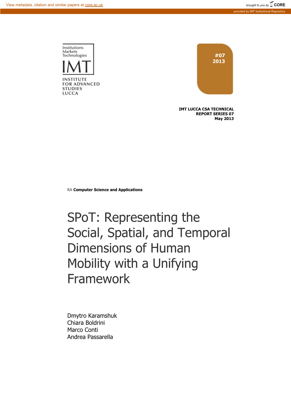Spot: Representing the Social, Spatial, and Temporal Dimensions of Human Mobility with A