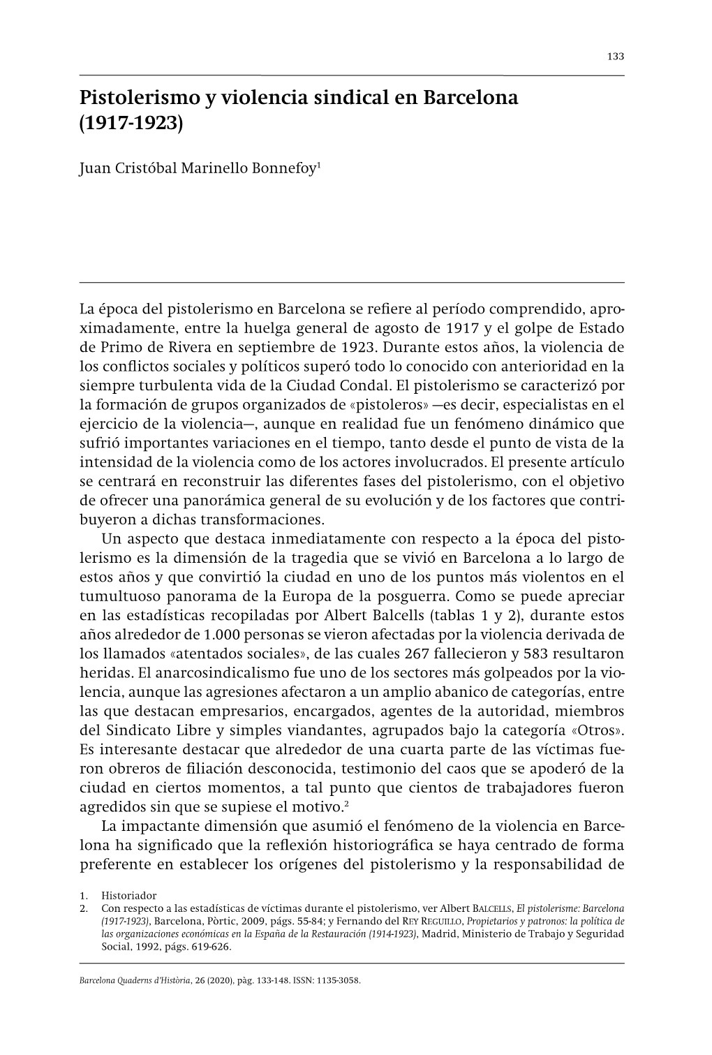 Pistolerismo Y Violencia Sindical En Barcelona (1917-1923)