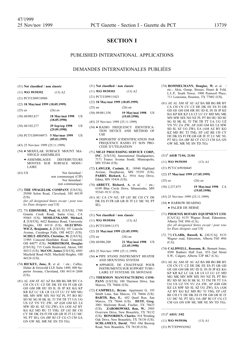 PCT Gazette, Weekly Issue No. 47, 1999