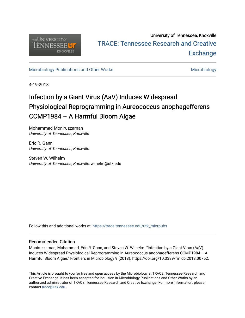 Infection by a Giant Virus (Aav) Induces Widespread Physiological Reprogramming in Aureococcus Anophagefferens CCMP1984 – a Harmful Bloom Algae