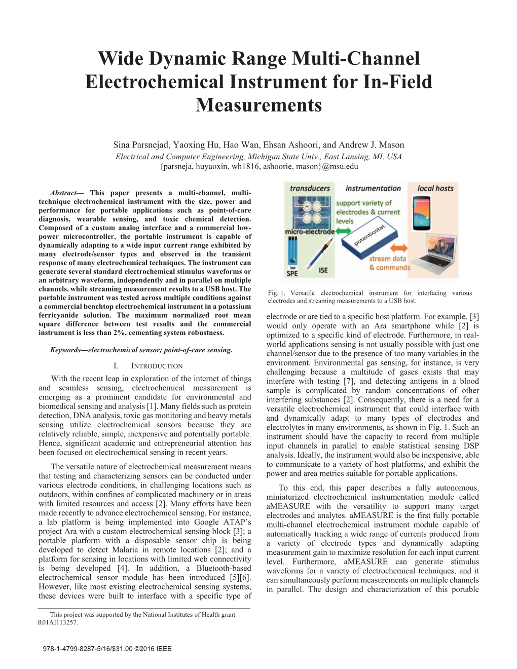 Wide Dynamic Range Multi-Channel Electrochemical Instrument for In-Field Measurements