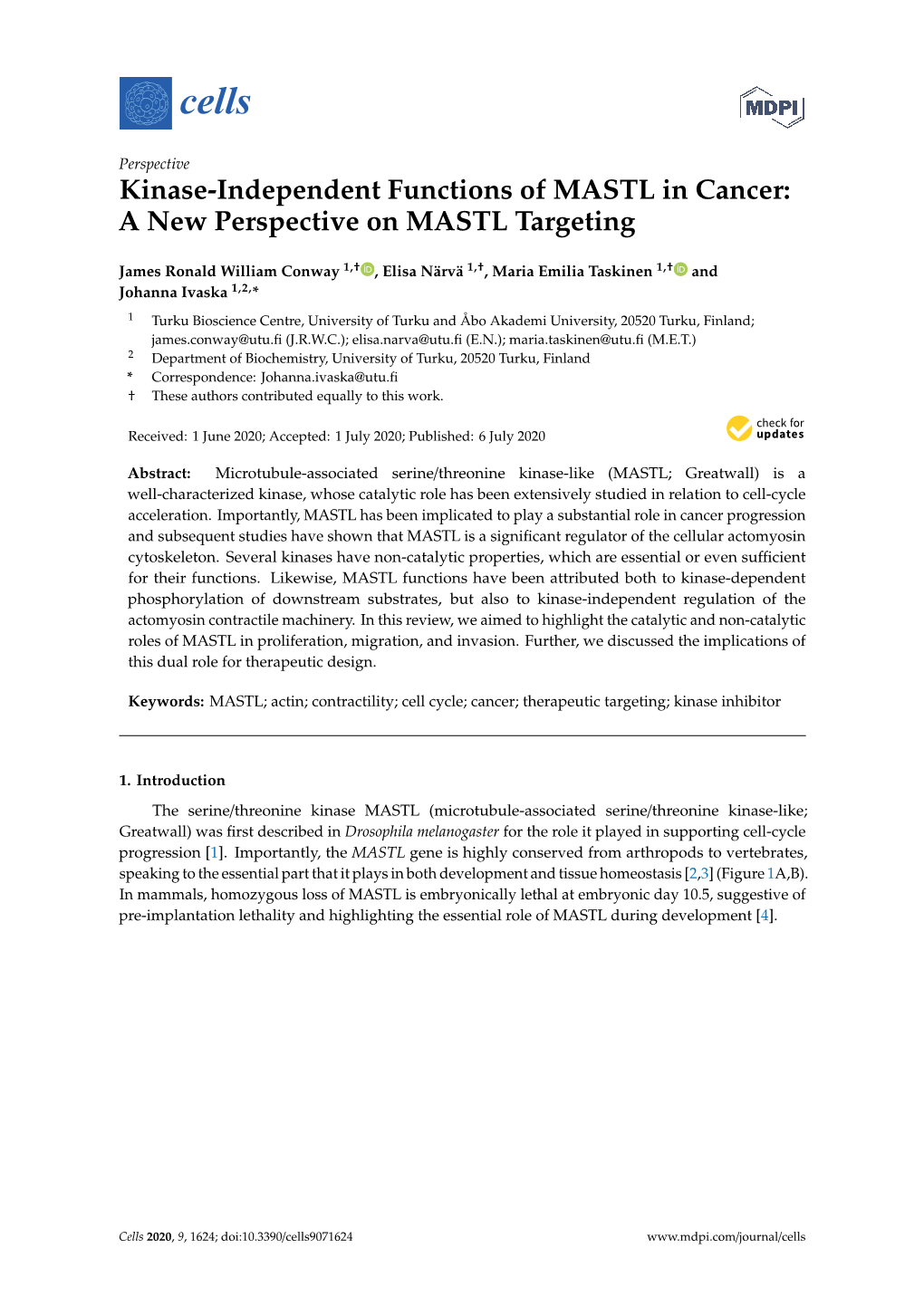 Kinase-Independent Functions of MASTL in Cancer: a New Perspective on MASTL Targeting