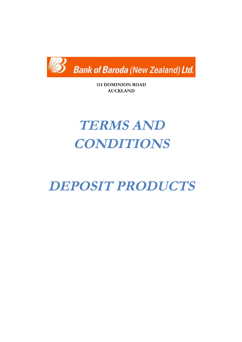 Terms and Conditions Deposit Products