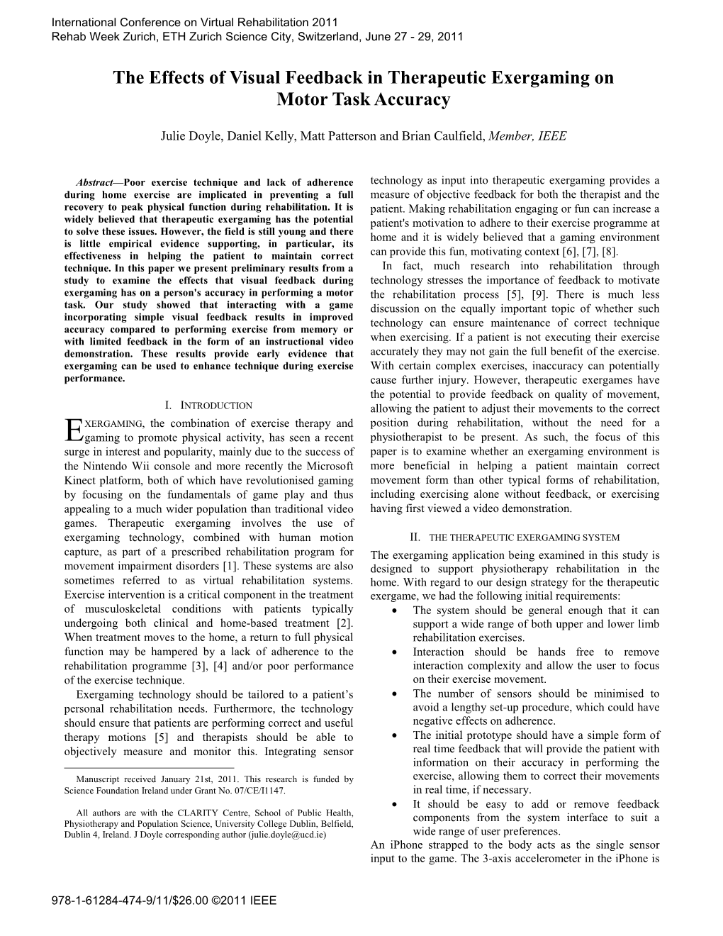 The Effects of Visual Feedback in Therapeutic Exergaming on Motor Task Accuracy