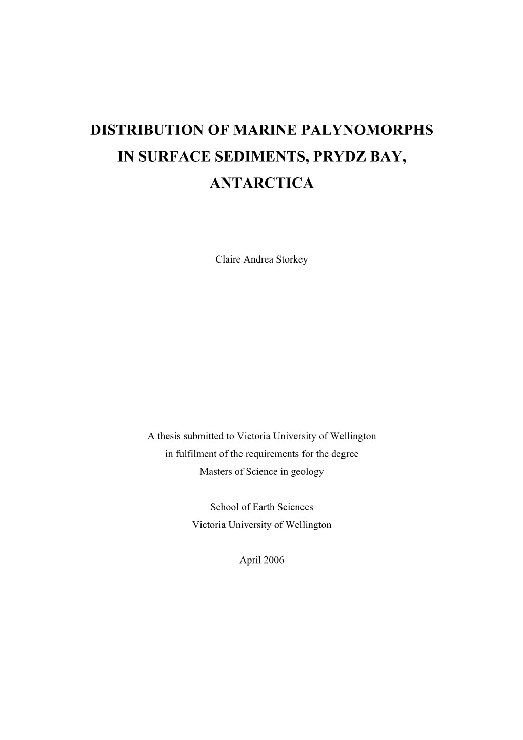 Distribution of Marine Palynomorphs in Surface Sediments, Prydz Bay, Antarctica