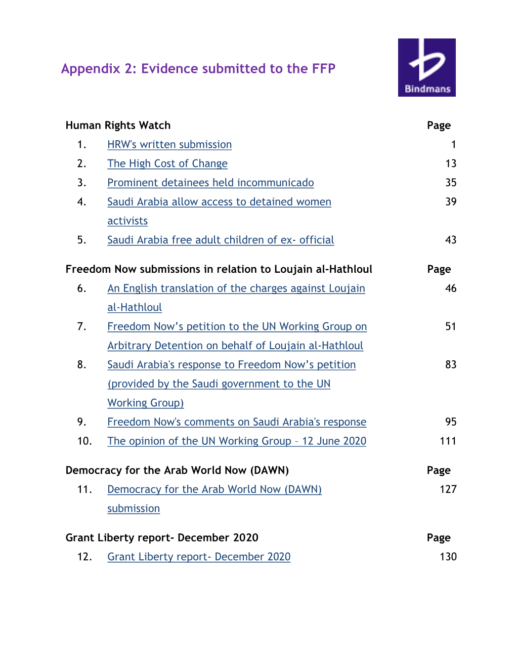 Appendix 2: Evidence Submitted to the FFP