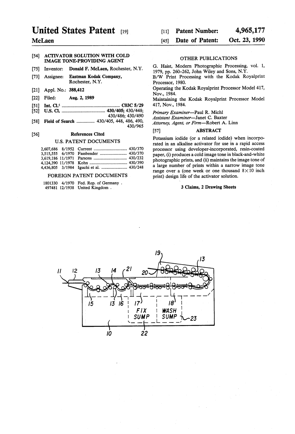 United States Patent (19) 11 Patent Number: 4,965,177 Mclaen (45) Date of Patent: Oct
