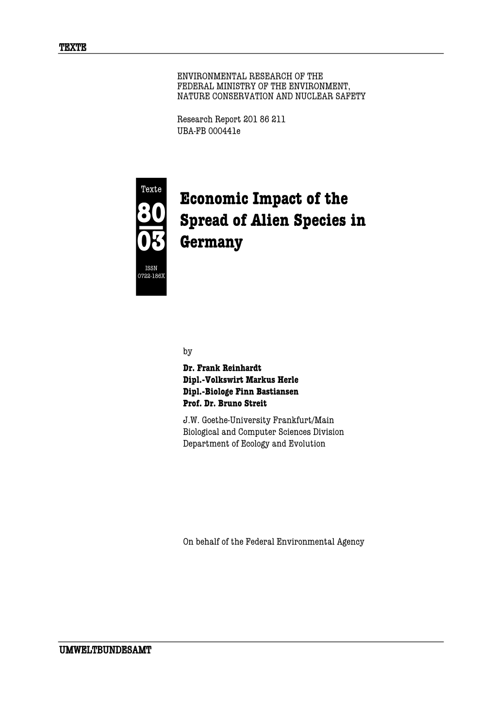 Economic Impact of the Spread of Alien Species in Germany