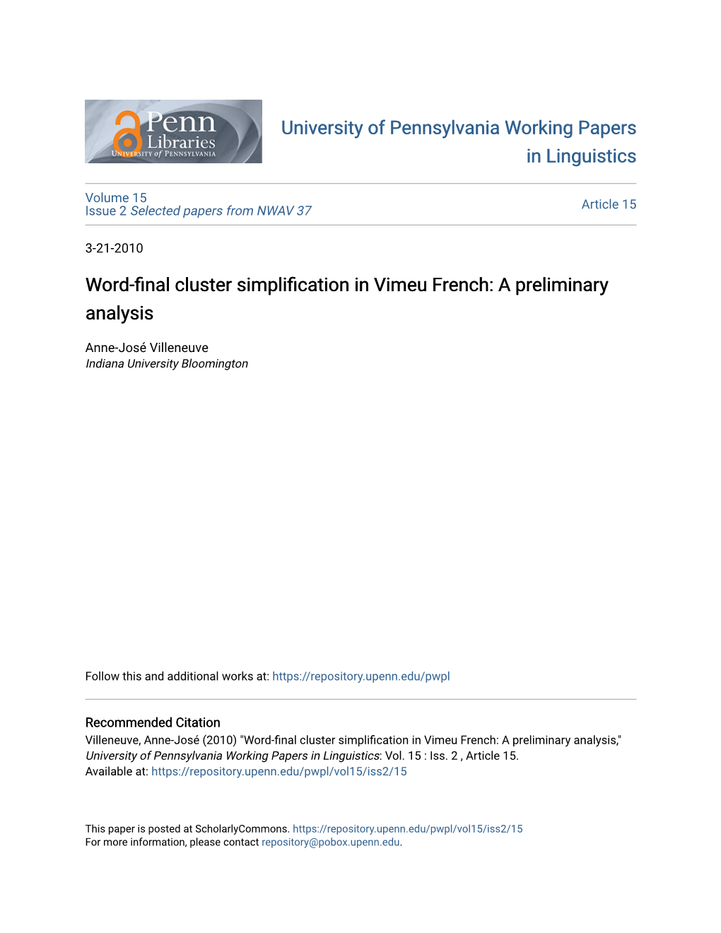 Word-Final Cluster Simplification in Vimeu French: a Preliminary Analysis