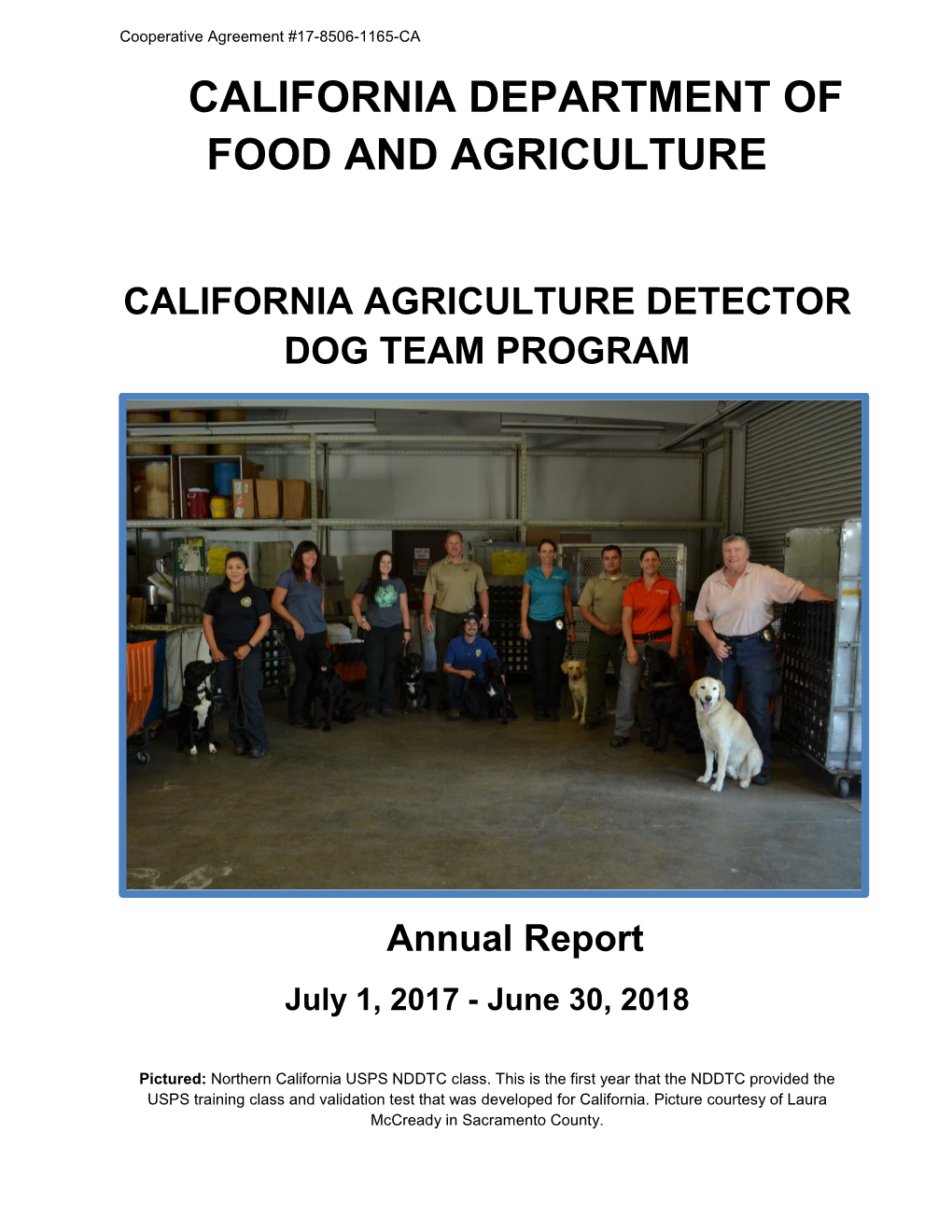 California Agriculture Detector Dog Team Program, Annual Report