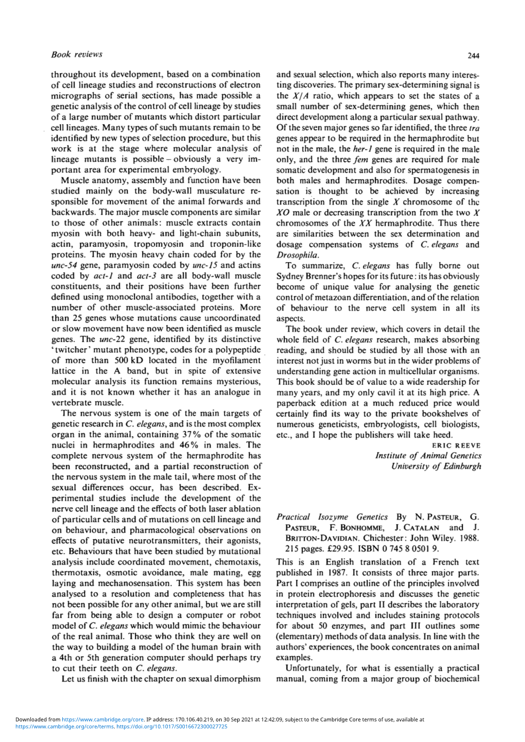 Practical Isozyme Genetics by N. Pasteur, G. Pasteur, F. Bonhomme