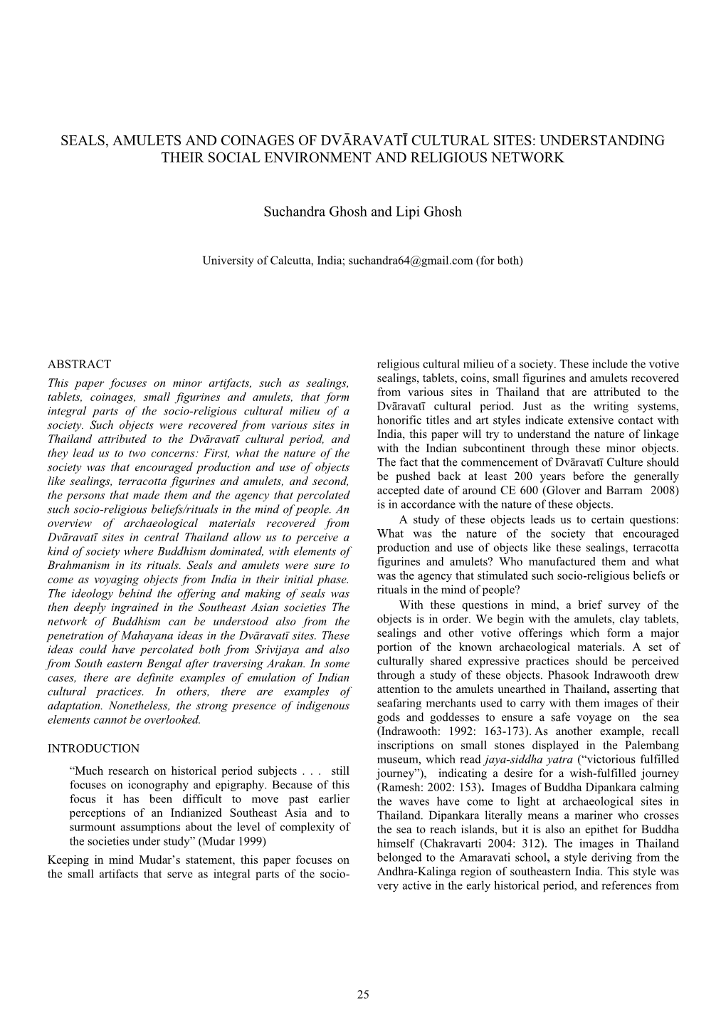 Seals, Amulets and Coinages of Dvāravatī Cultural Sites: Understanding Their Social Environment and Religious Network