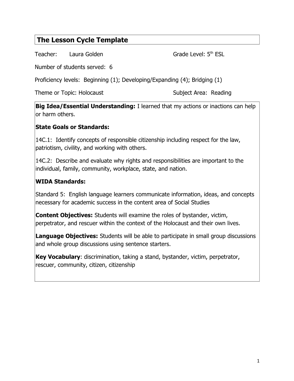 The Lesson Cycle Template