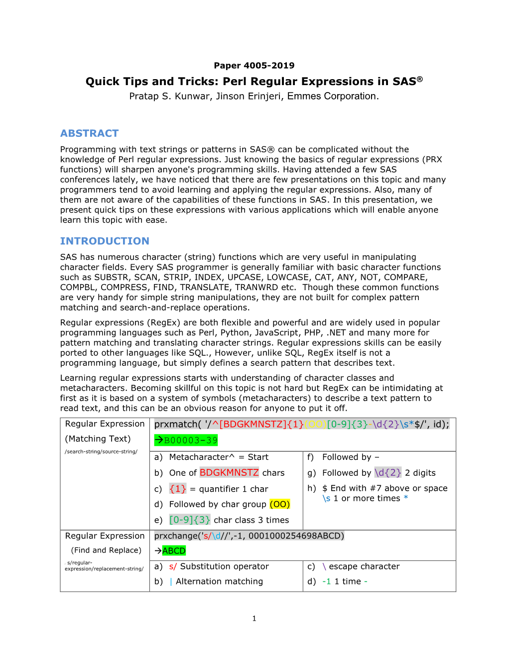 Quick Tips and Tricks: Perl Regular Expressions in SAS® Pratap S