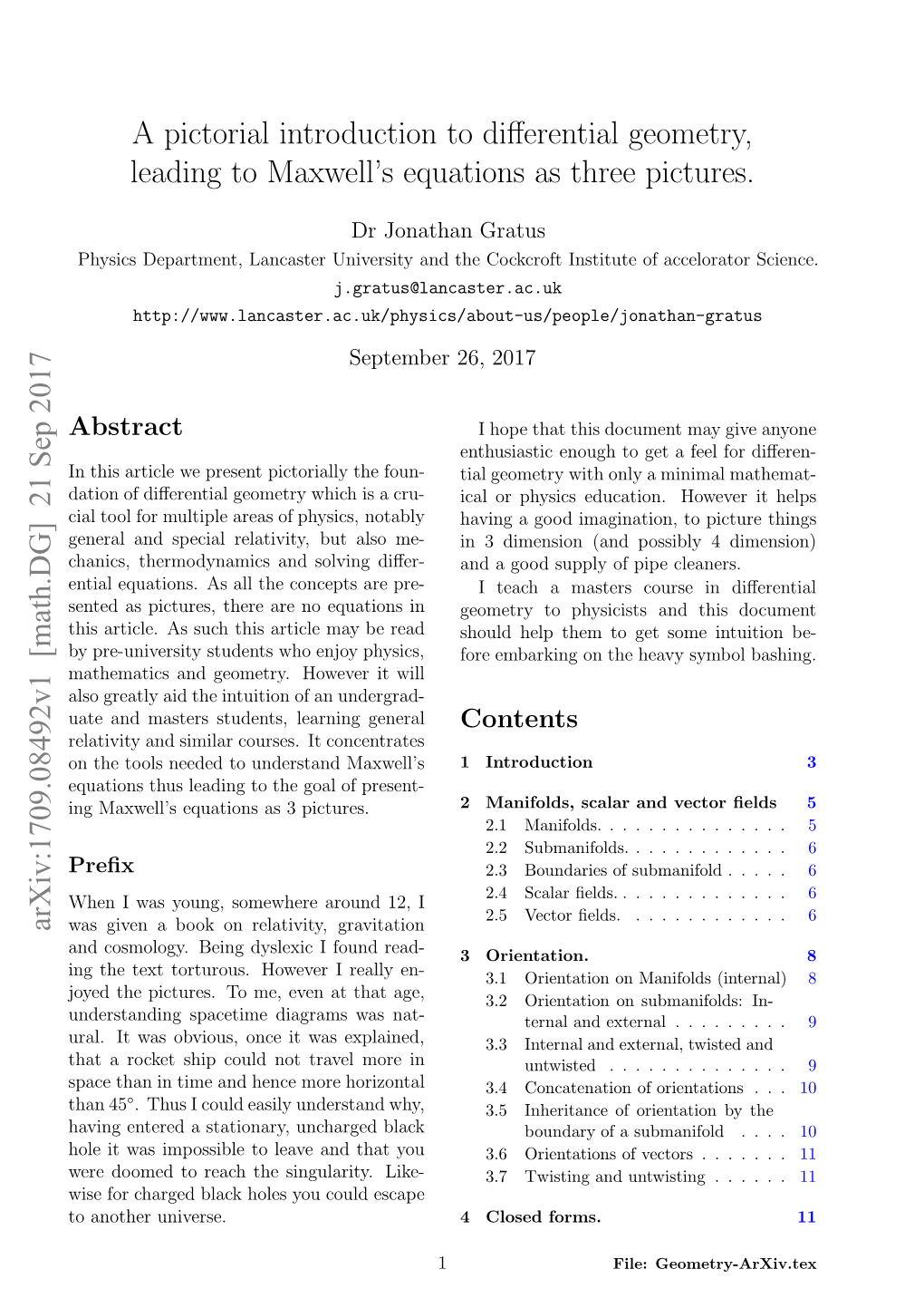 A Pictorial Introduction to Differential Geometry, Leading to Maxwell's