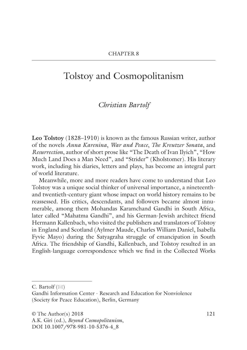 Tolstoy and Cosmopolitanism