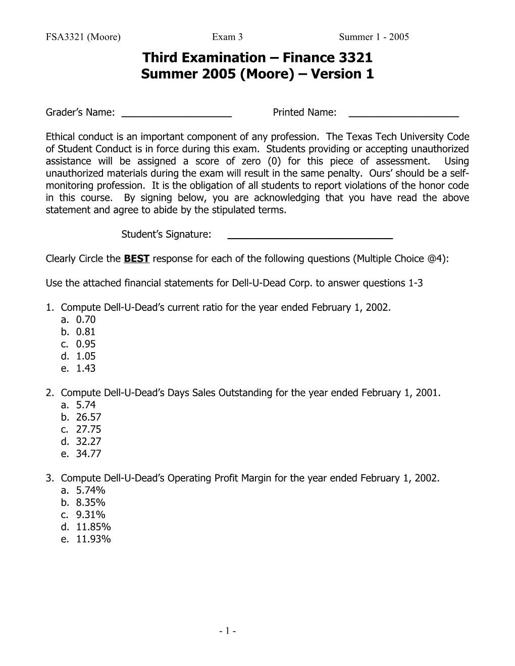 Second Examination – Finance 3321