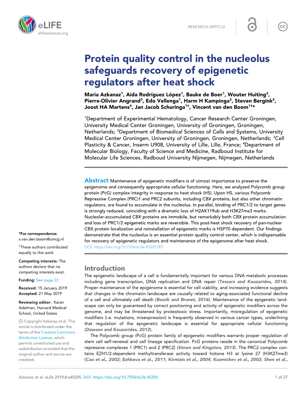 Protein Quality Control in the Nucleolus Safeguards Recovery of Epigenetic
