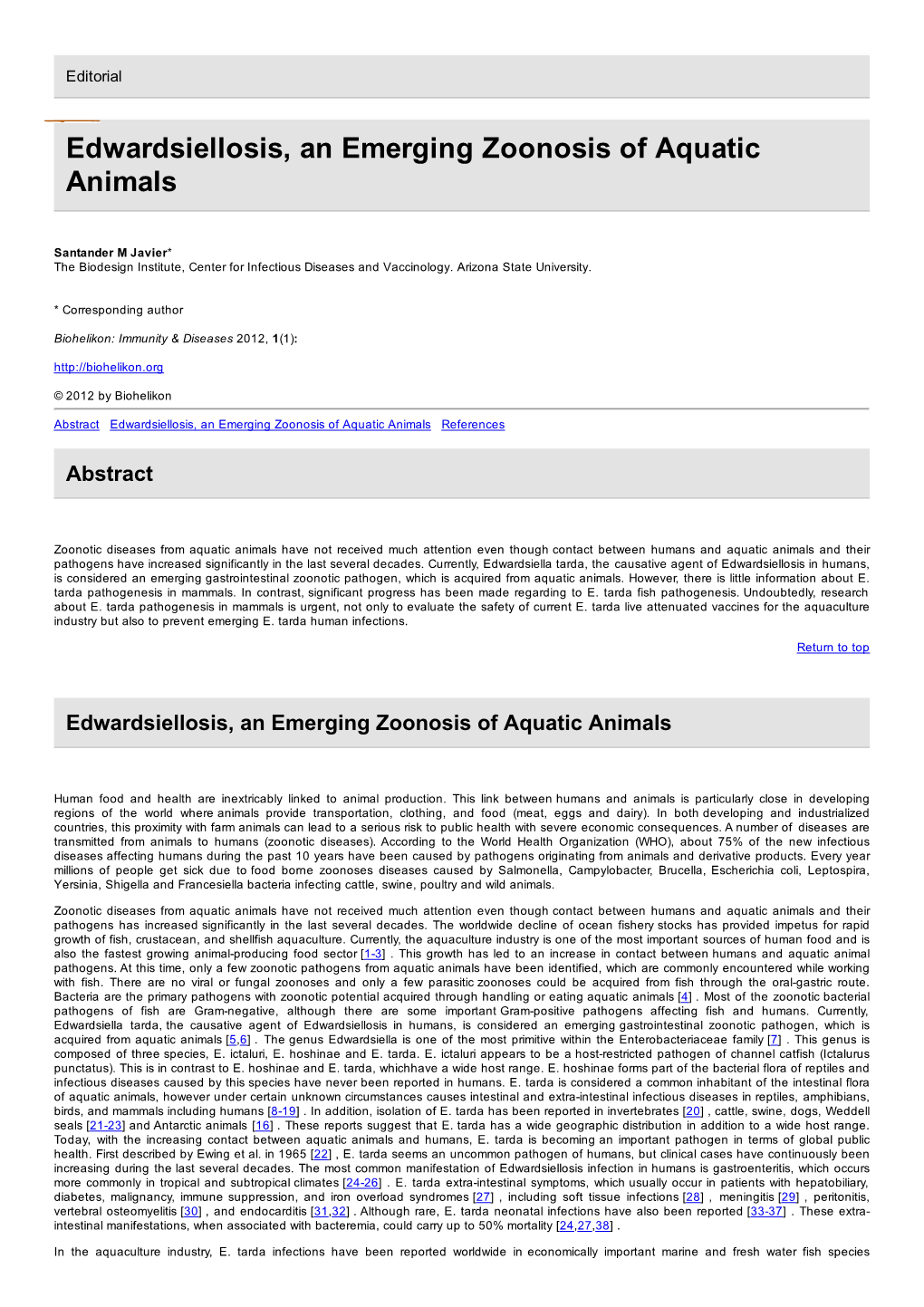 Edwardsiellosis, an Emerging Zoonosis of Aquatic Animals