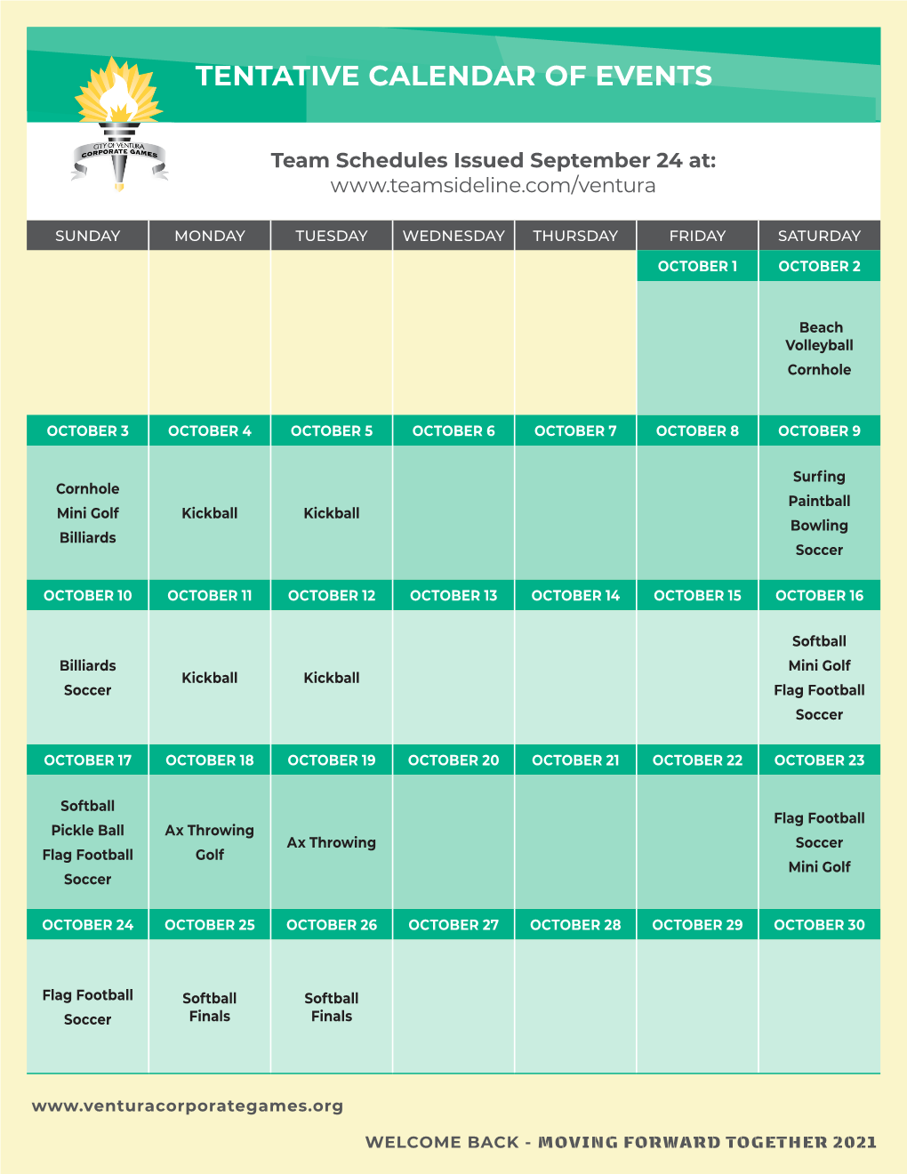 Tentative Calendar of Events