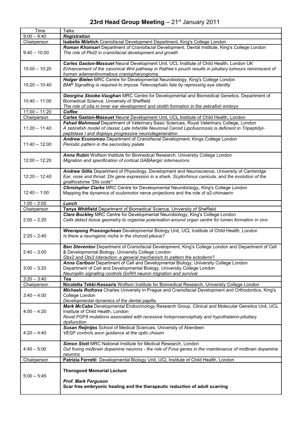 23Rd Head Group Meeting 21St January 2011