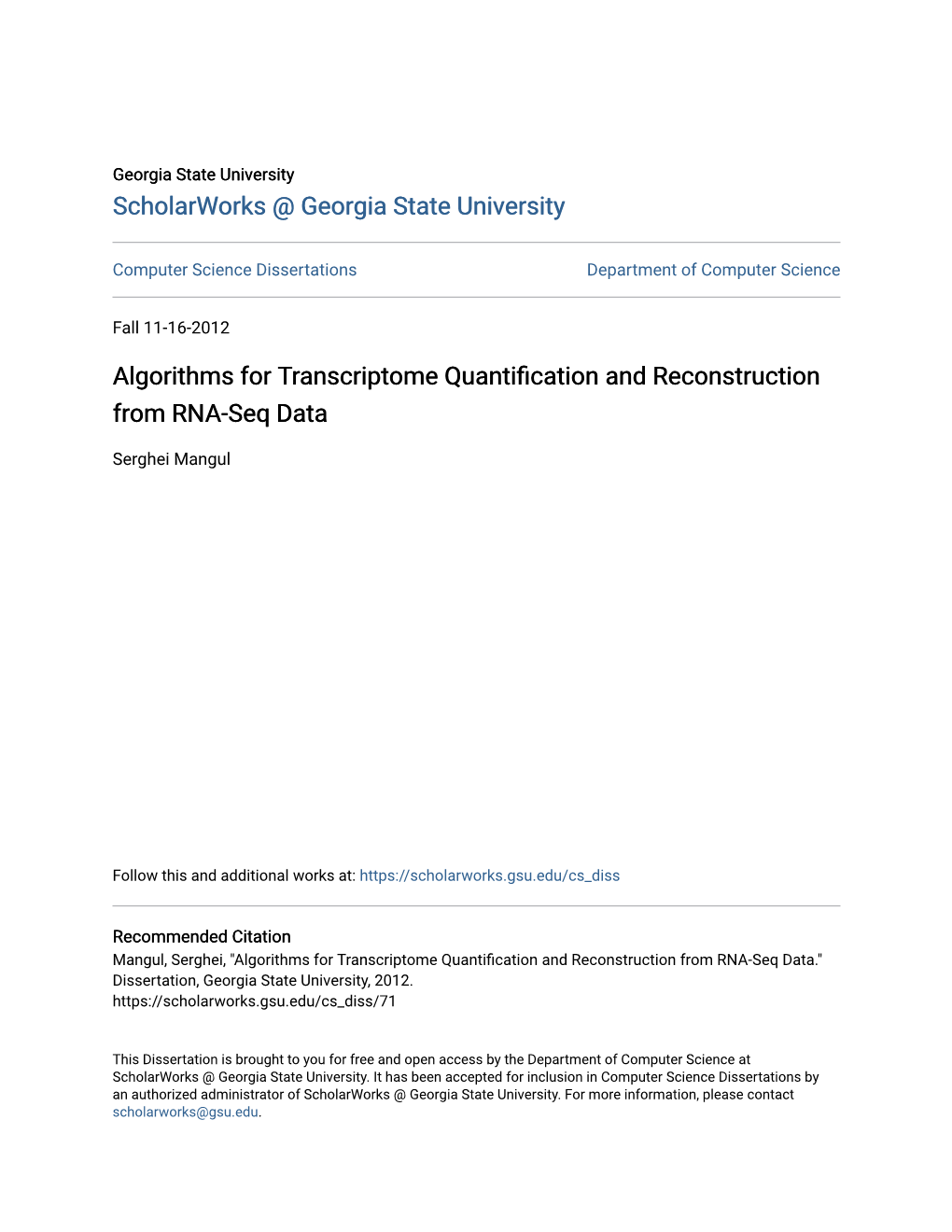 Algorithms for Transcriptome Quantification and Reconstruction from RNA-Seq Data