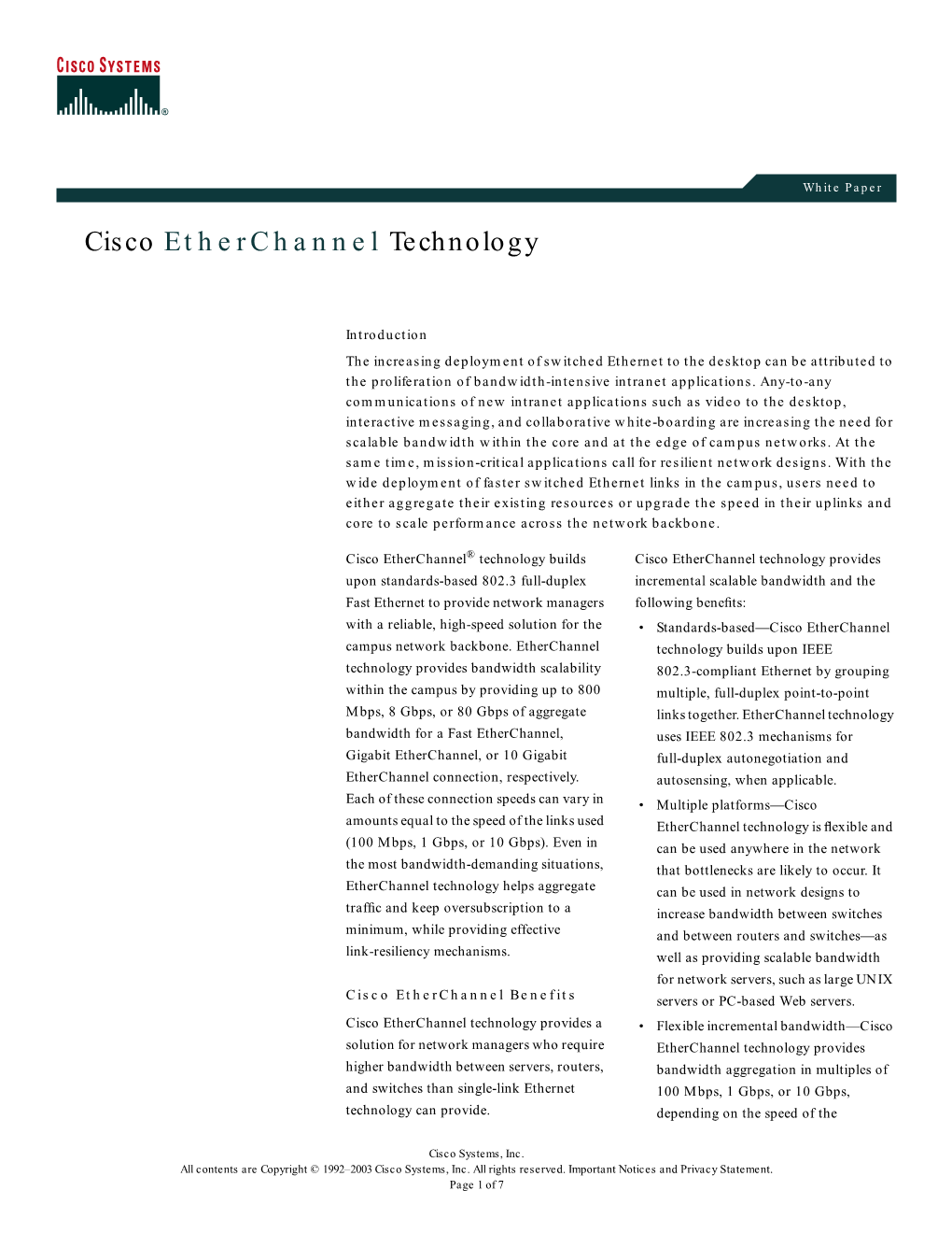 Cisco Etherchannel Technology