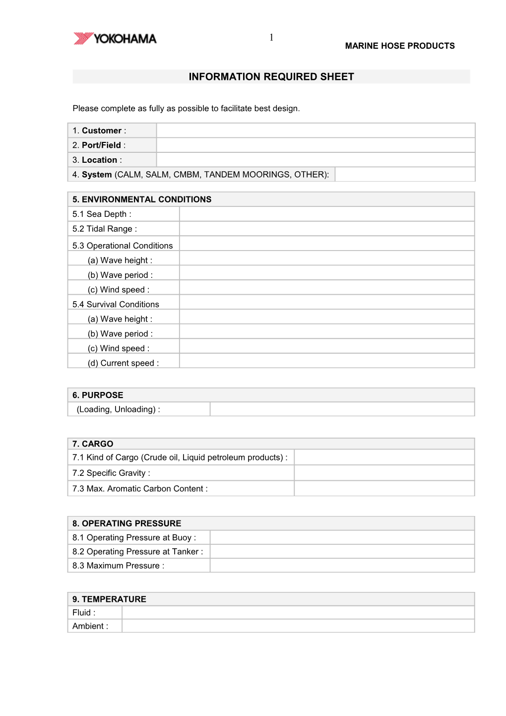 Information Required Sheet