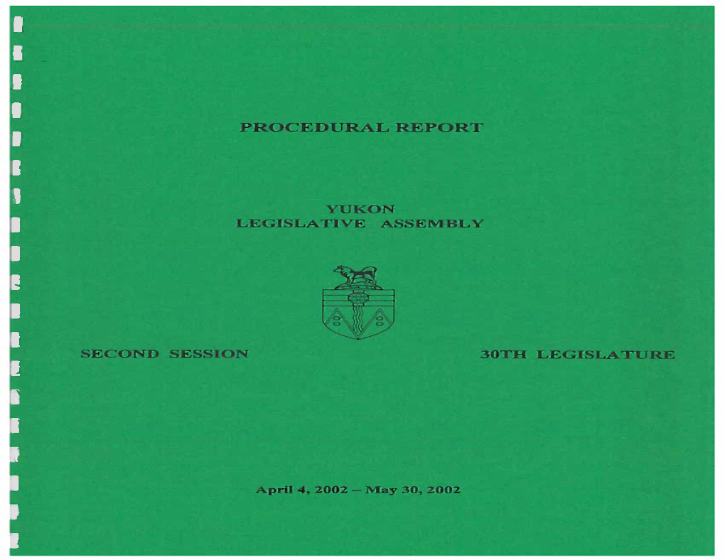 2002 Spring Sitting of 30Th the Second Session of the Yukon Legislative Assembly