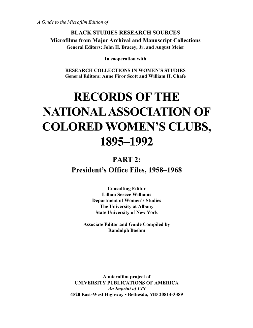 Records of the National Association of Colored Women's Clubs, 1895–1992