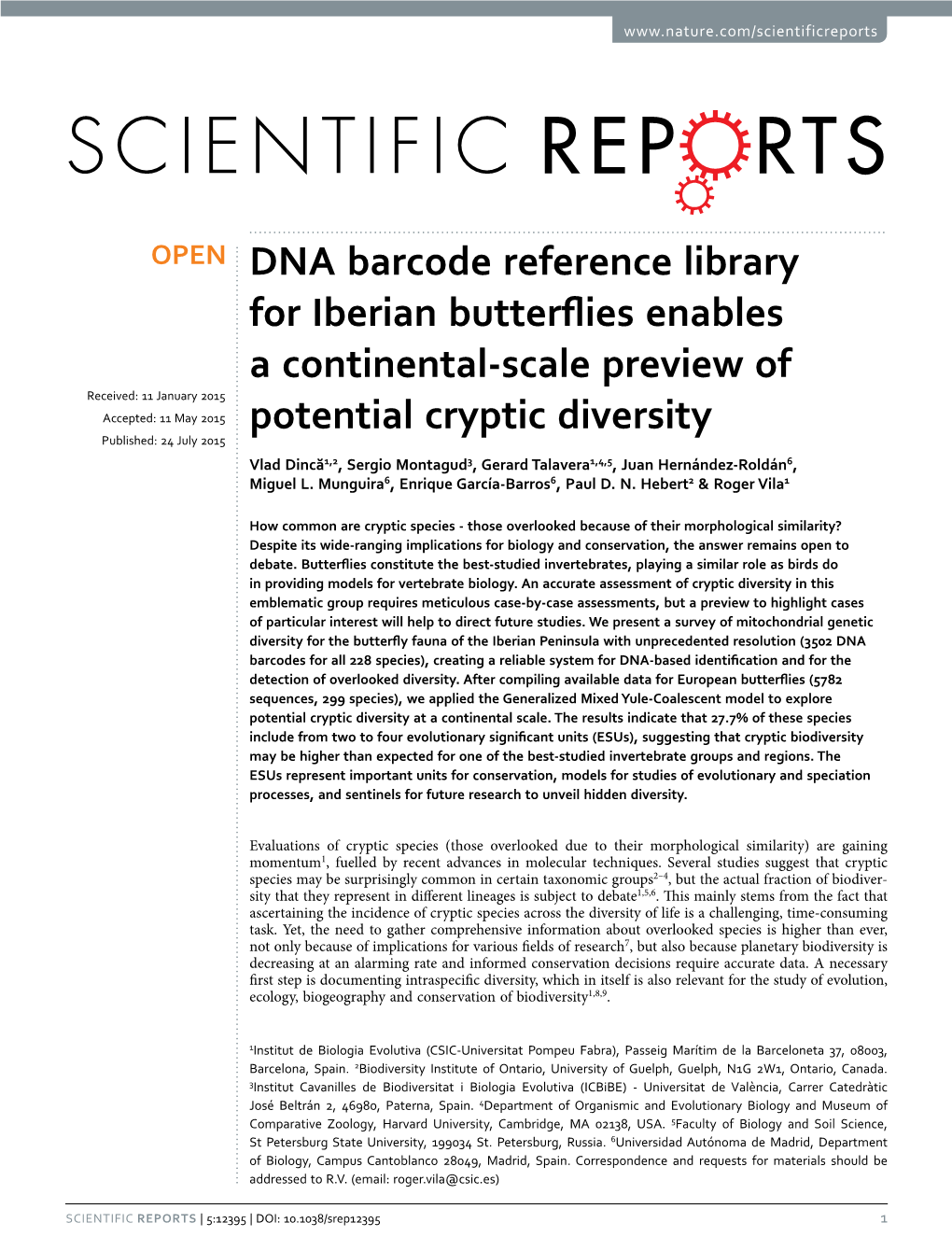 DNA Barcode Reference Library for Iberian Butterflies
