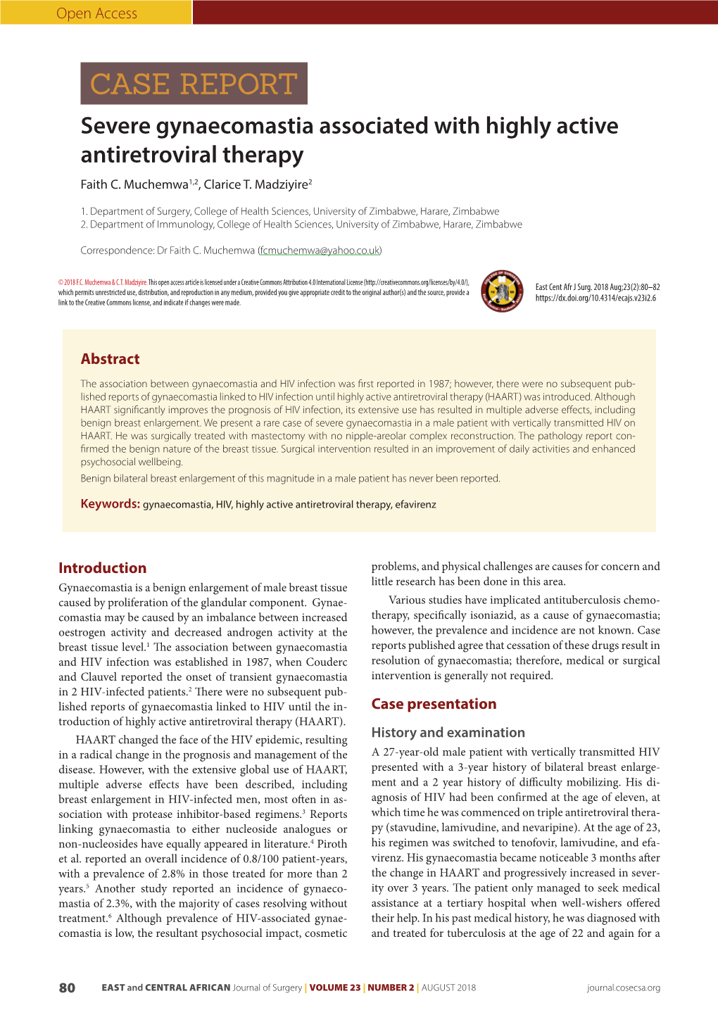 CASE REPORT Severe Gynaecomastia Associated with Highly Active Antiretroviral Therapy Faith C