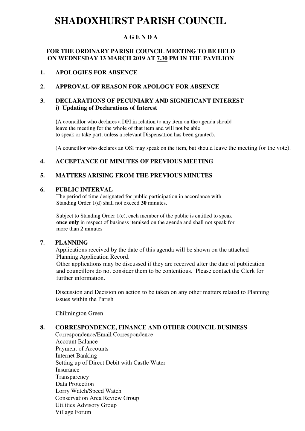 Shadoxhurst Parish Council Record of Planning Applications 2019