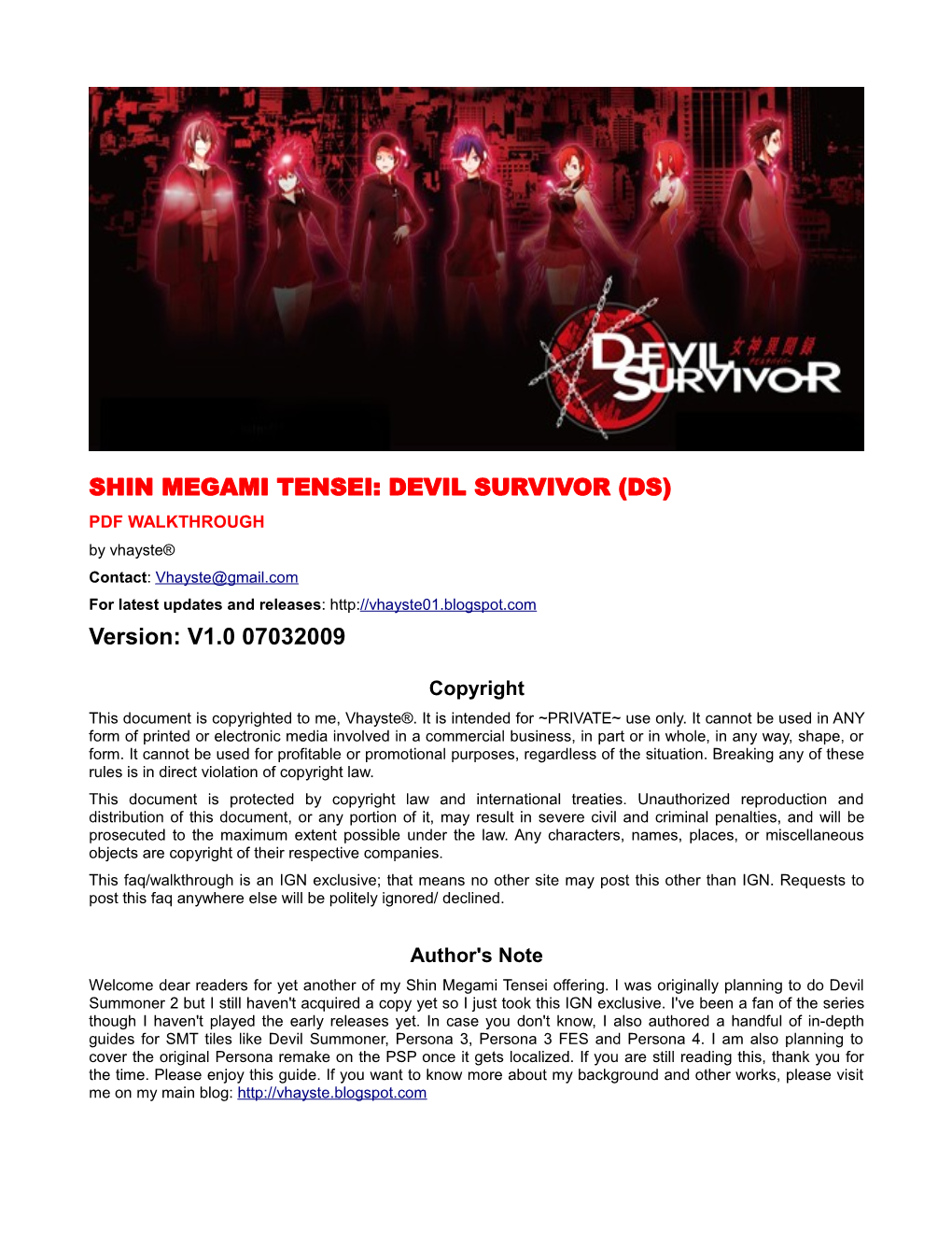 SHIN MEGAMI TENSEI: DEVIL SURVIVOR (DS) Version: V1