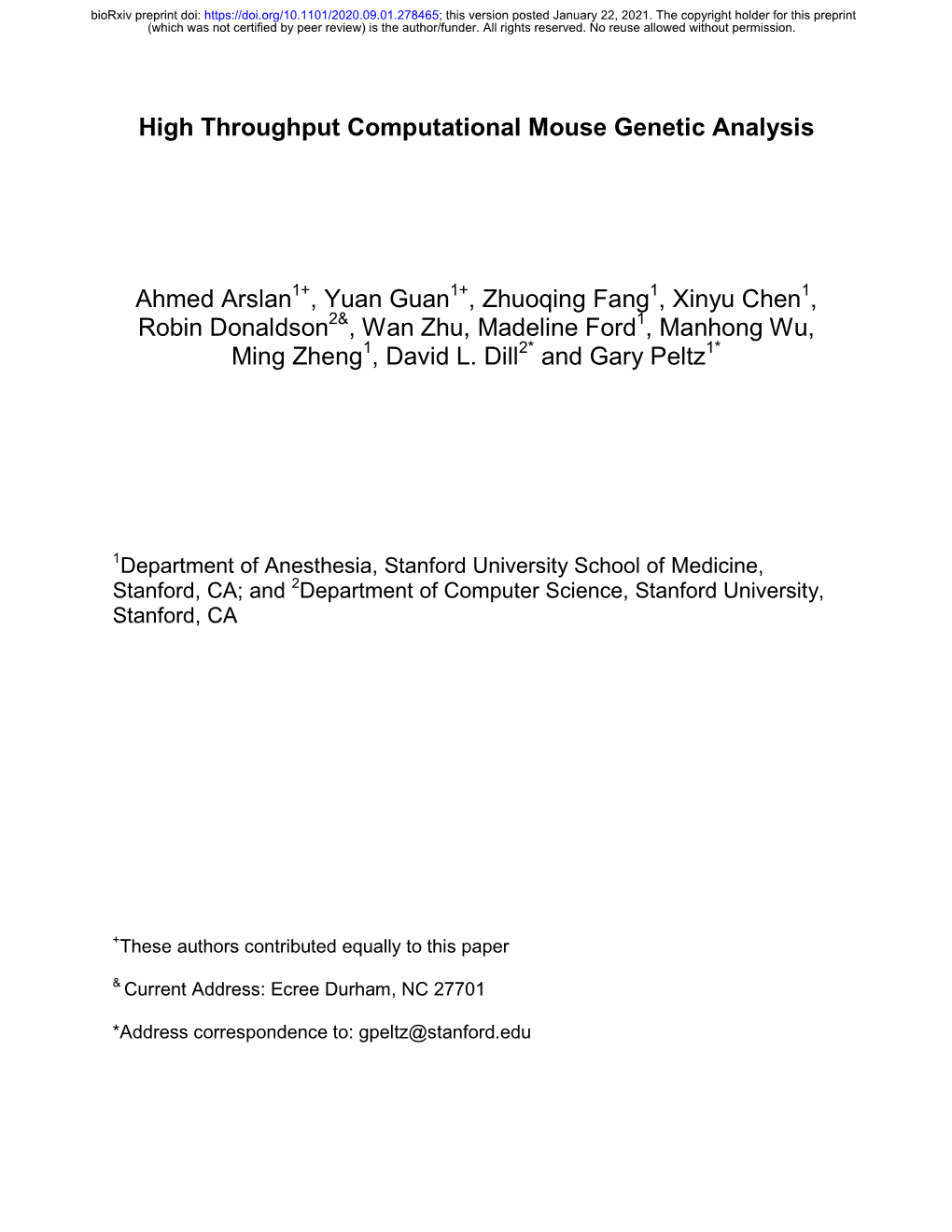 High Throughput Computational Mouse Genetic Analysis