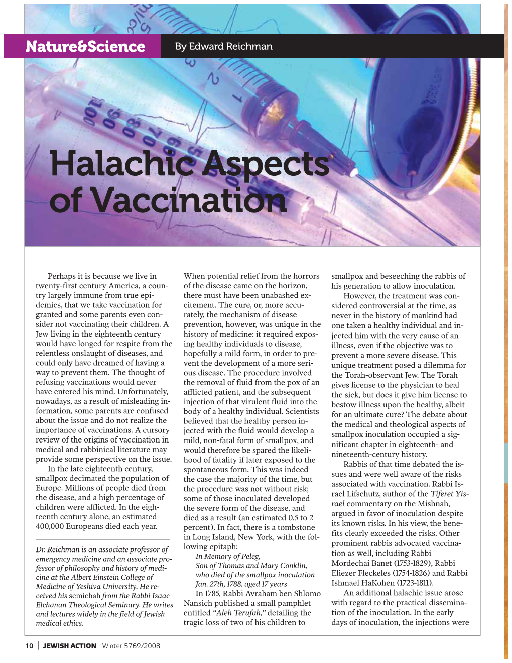 Halachic Aspects of Vaccination