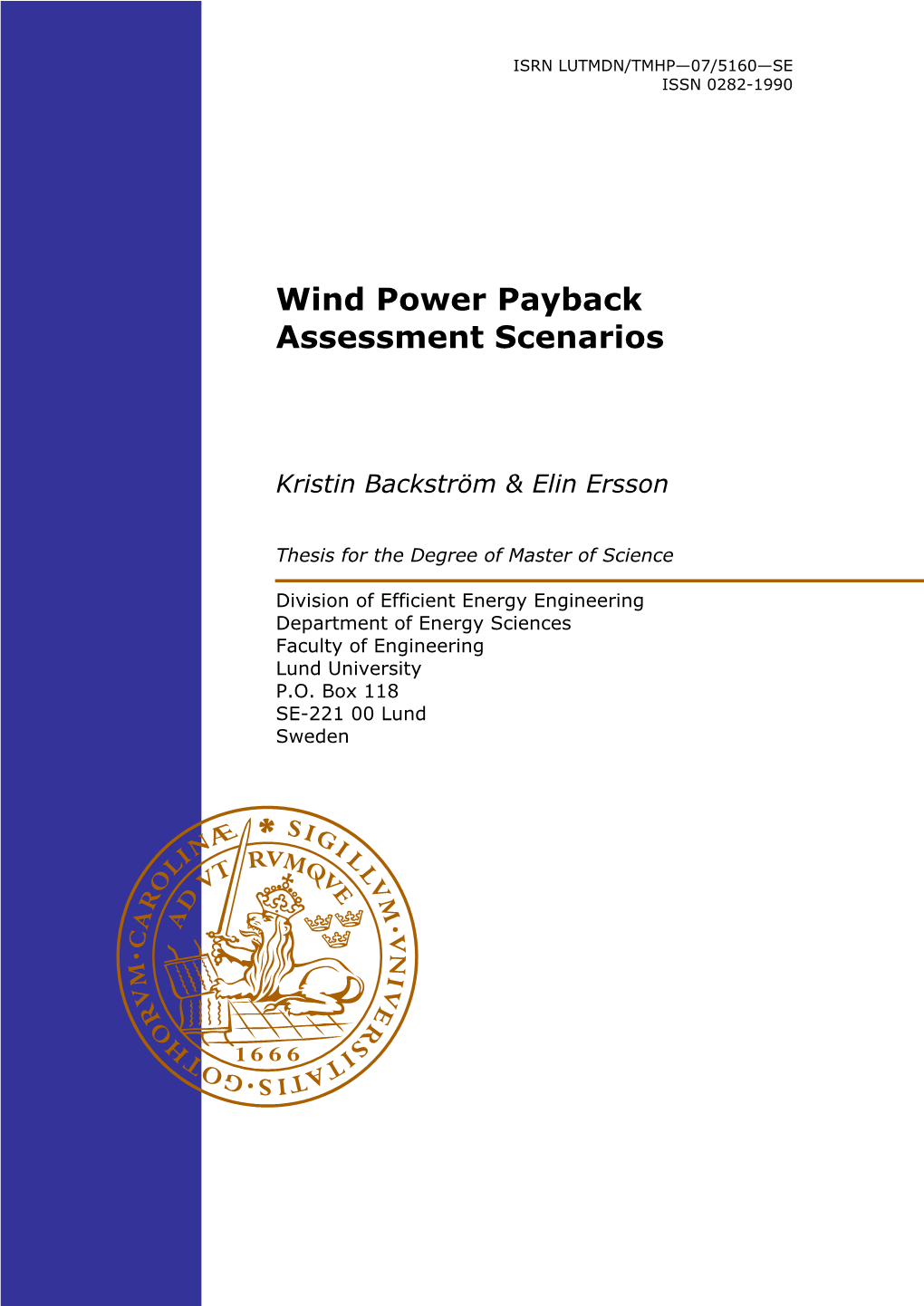 Wind Power Payback Assessment Scenarios