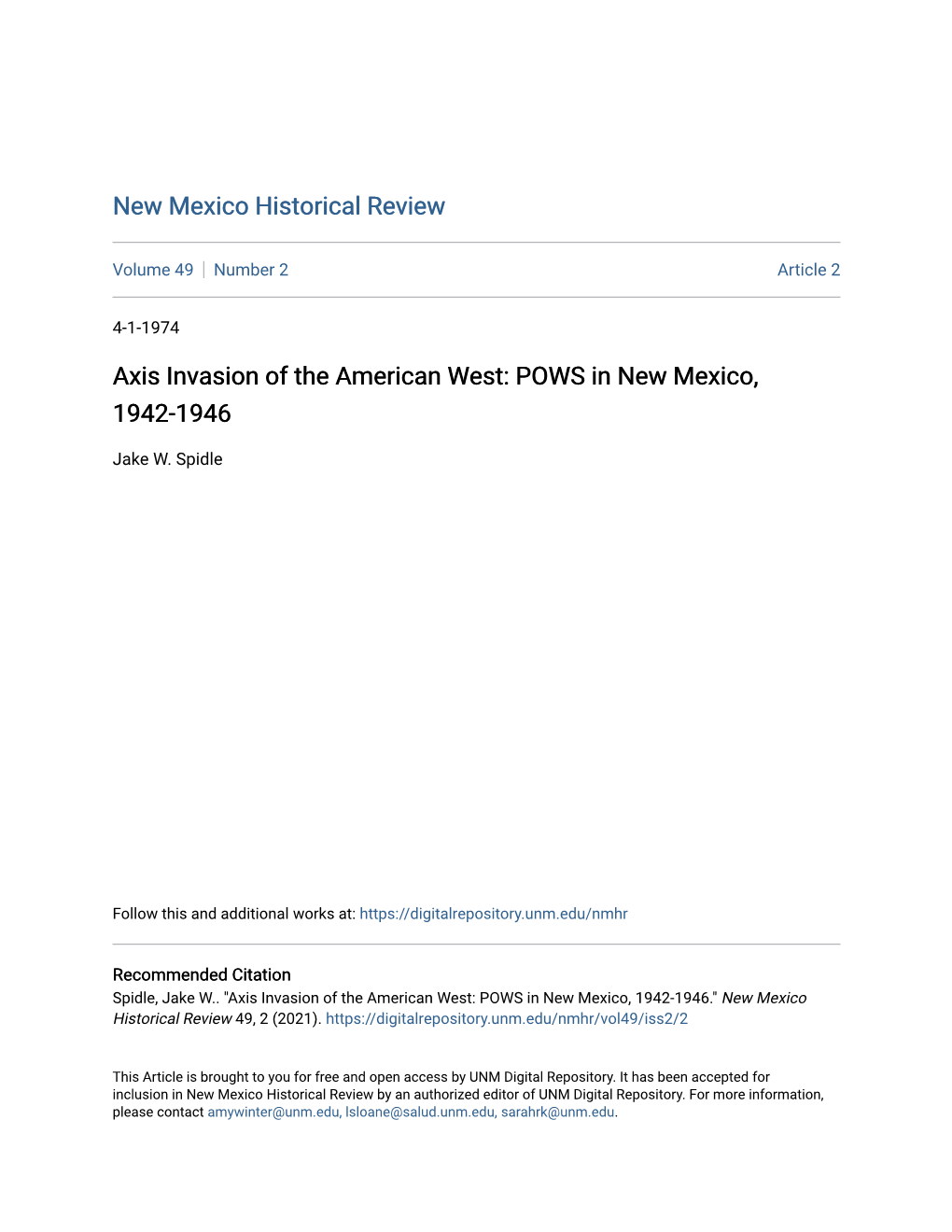 Axis Invasion of the American West: POWS in New Mexico, 1942-1946