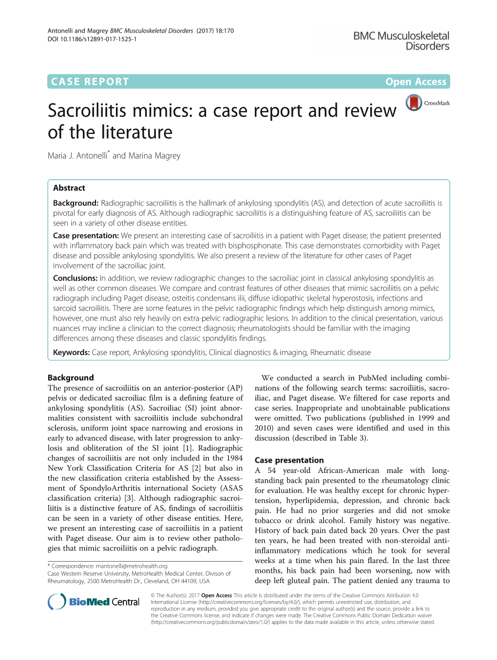 Sacroiliitis Mimics: a Case Report and Review of the Literature Maria J