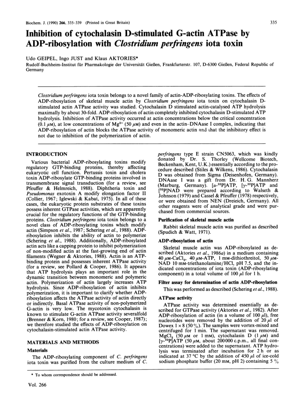 ADP-Ribosylation with Clostridium Perfringens Iota Toxin