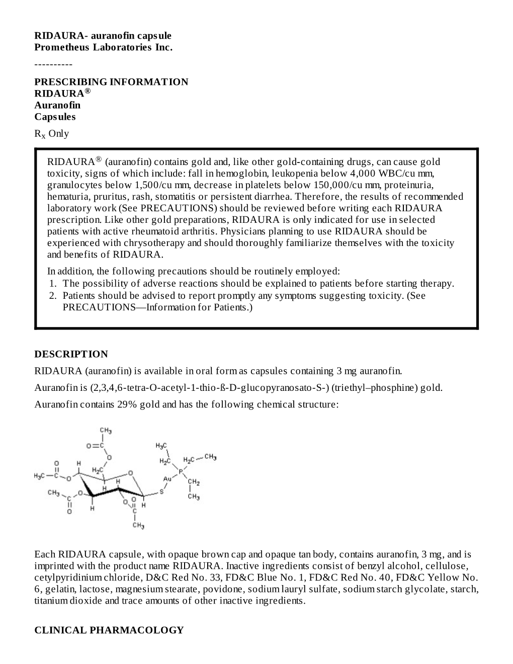 PRESCRIBING INFORMATION RIDAURA®Auranofin Capsules