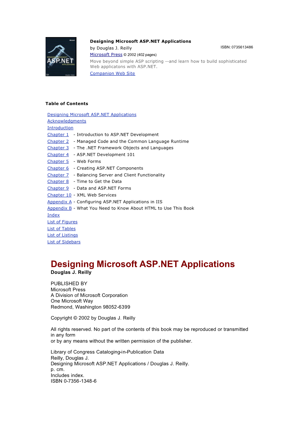 Designing Microsoft ASP.NET Applications by Douglas J