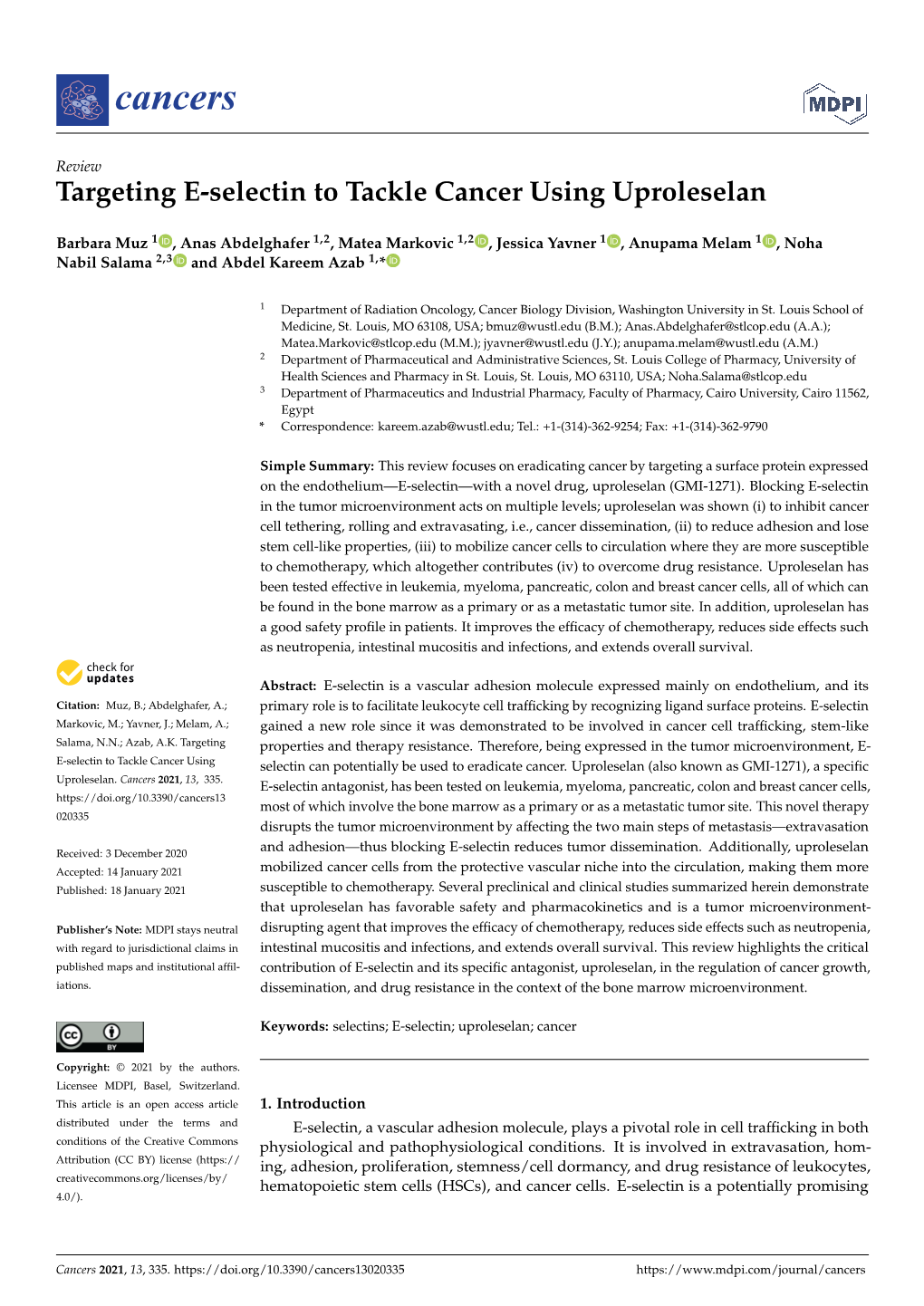 Targeting E-Selectin to Tackle Cancer Using Uproleselan