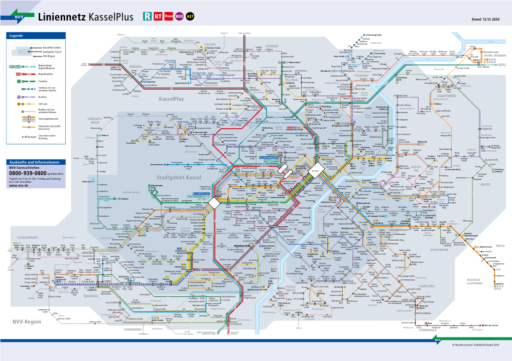 Liniennetz Kasselplus Stand: 13.12.2020