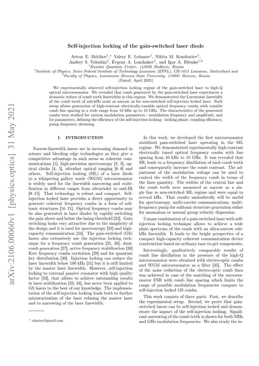 Arxiv:2106.00060V1 [Physics.Optics] 31 May 2021