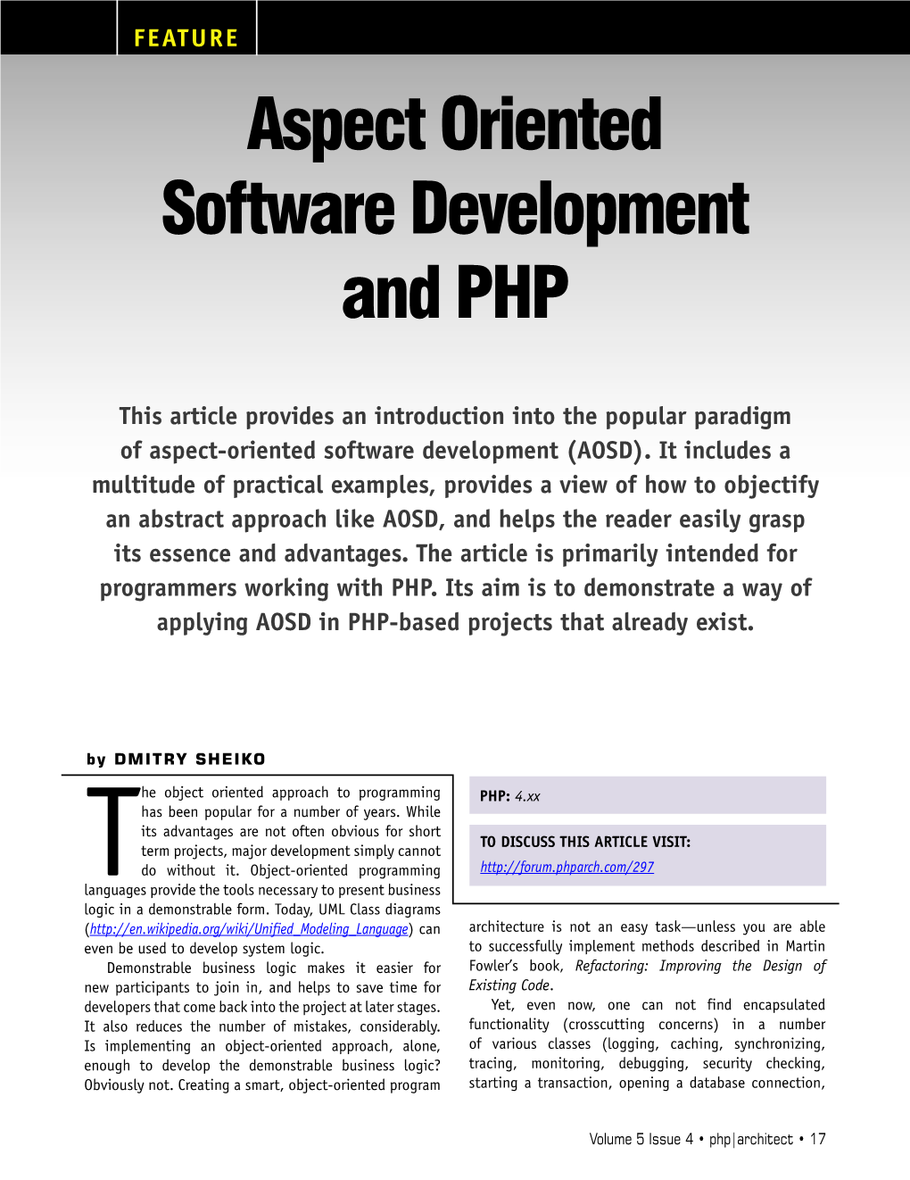 Aspect Oriented Software Development and PHP Aspect Oriented Software Development and PHP