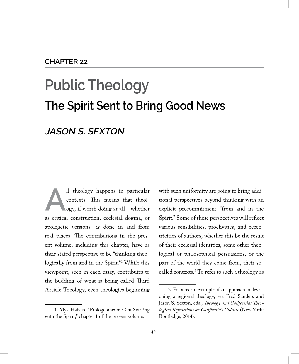 Public Theology the Spirit Sent to Bring Good News